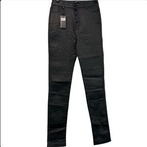 🔵 NWT Apperloth Womens Black Coated High Rise Skinny Ankle Pants Size Medium